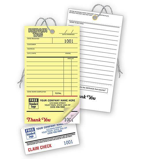 Repair Tags, Invoice W/ Detachable Claim Check / 2 Part / Nebs-Deluxe #: 306