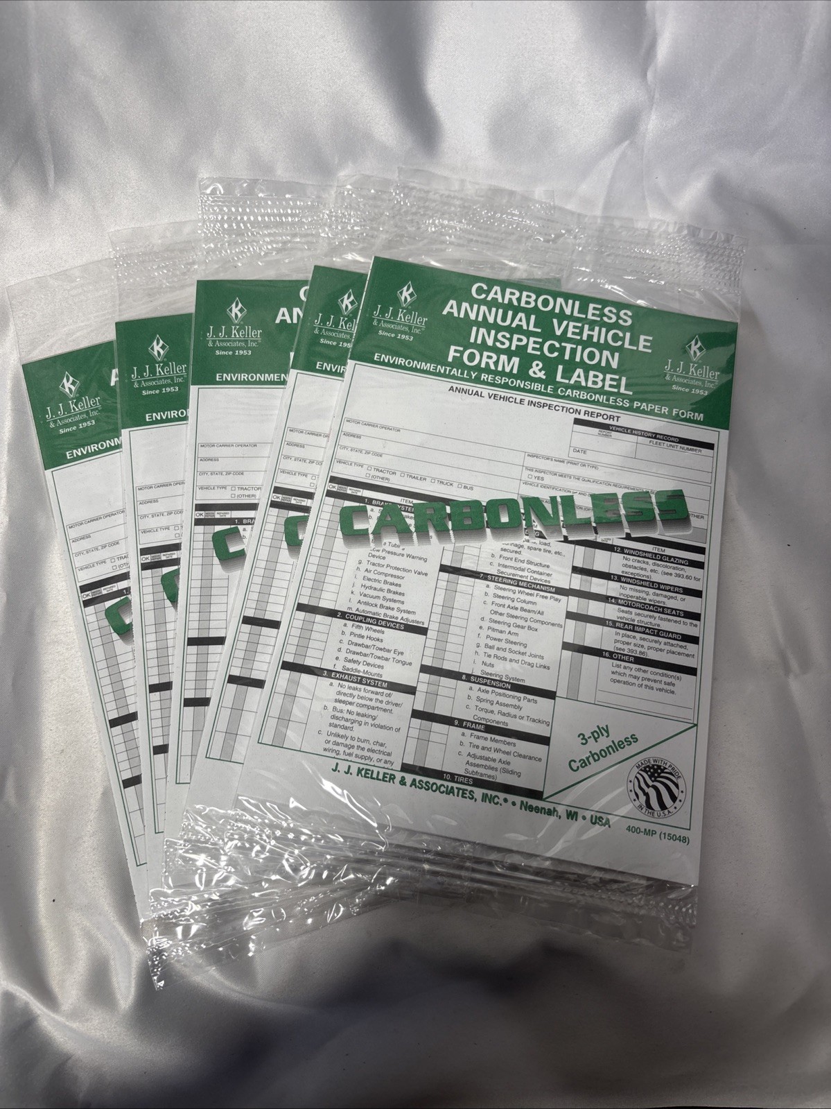 JJ Keller 400MP Carbonless Annual Vehicle Inspection 15048 DOT Compliant 5 Sets