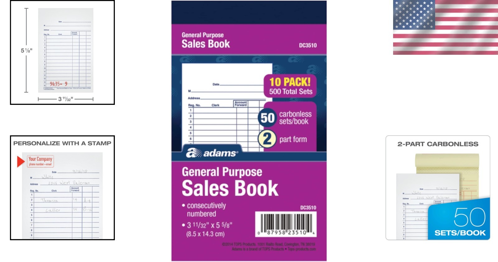 Portable Carbonless Sales Book with Consecutively Numbered 50 Sets – 10 Pack