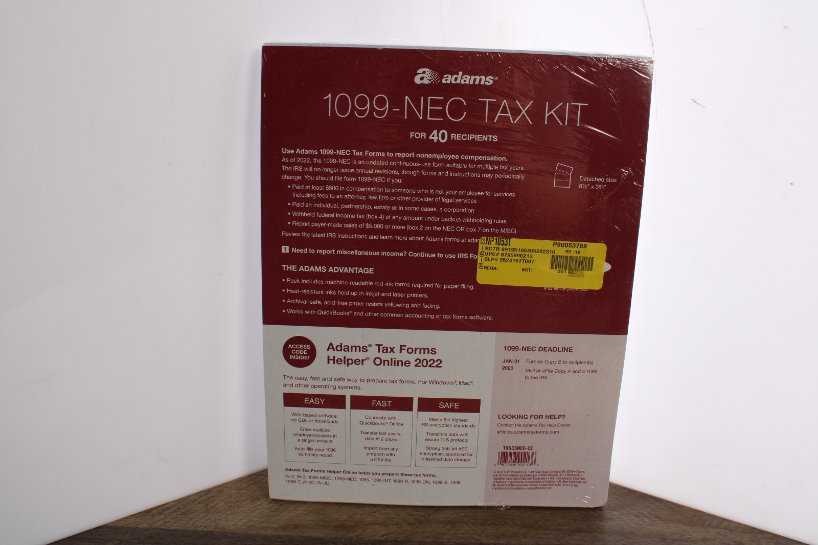 Adams 1099-NEC 2022 Tax Forms Kit + Tax Forms Helper Online, 40 Pack Sealed