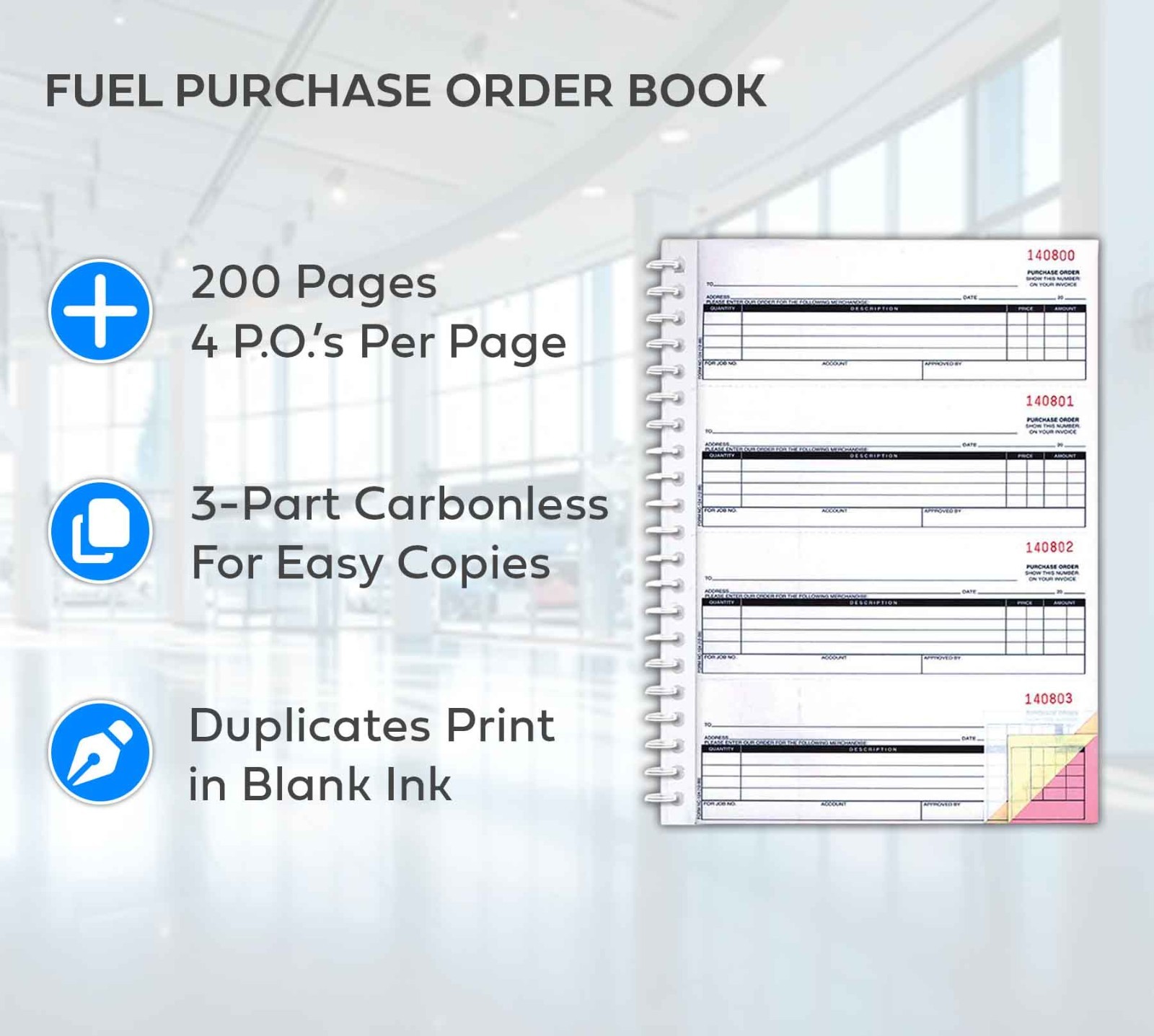 Purchase Order Book (3-part) (book of 200 Numbered PO’s) (Form #NC-124-3)