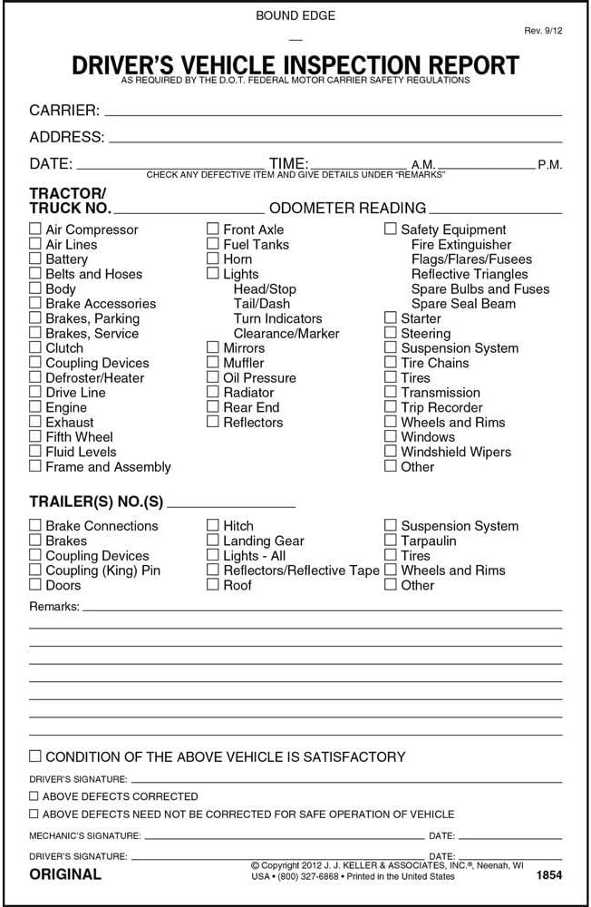 DVIR Vehicle Inspection Report Book – 31 Sets, Carbonless & Compliant