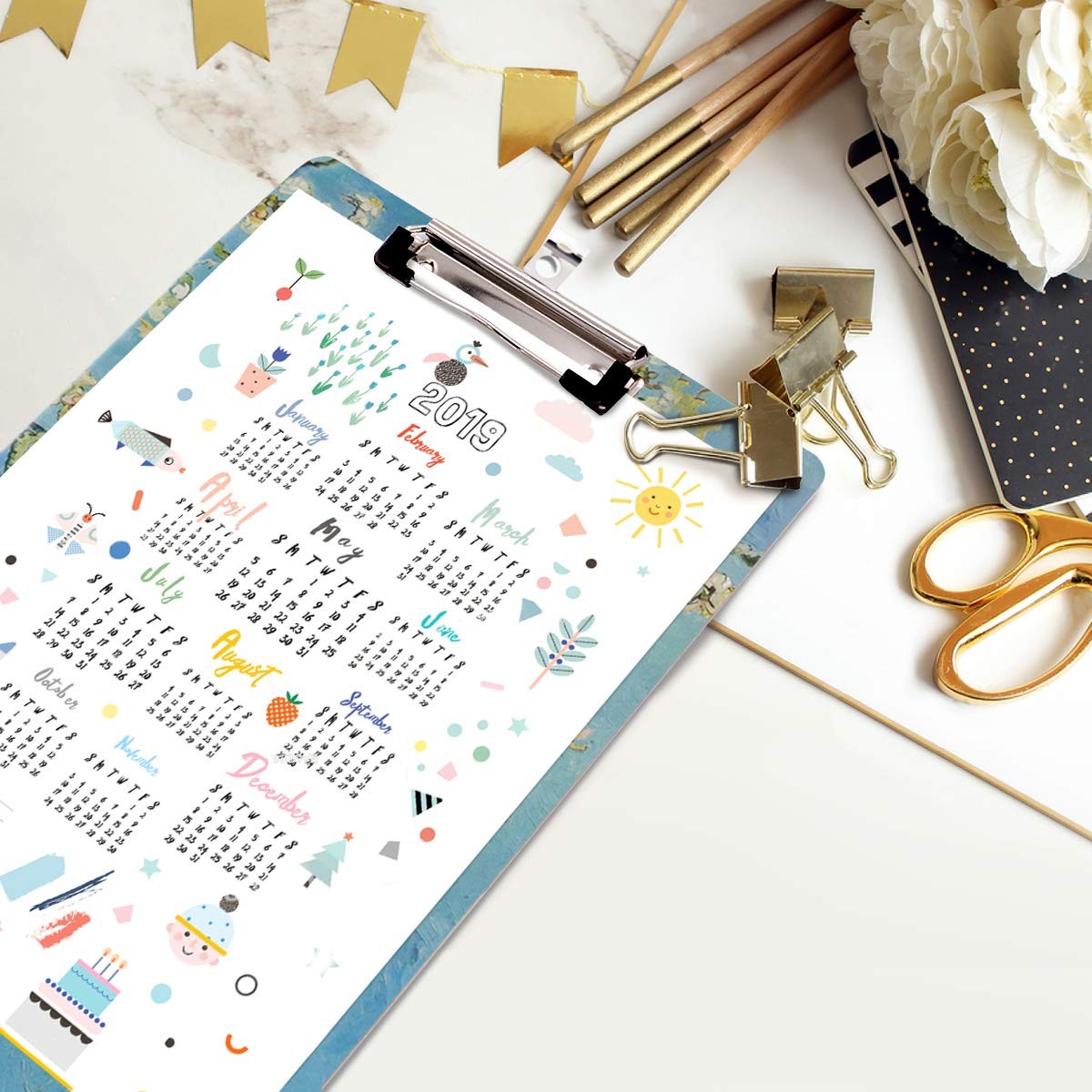 WAVEYU Green Flowers Hardboard Clipboard for Women, Letter Flower 02