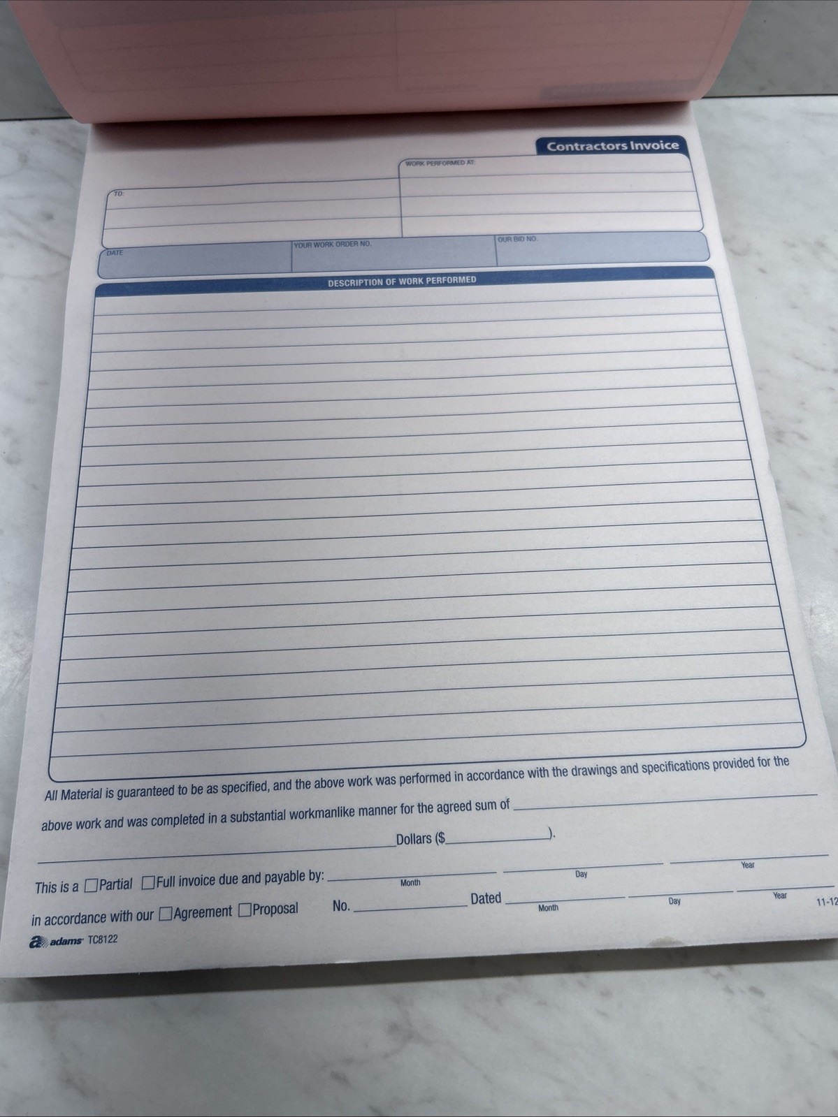 Cardinal Contractor’s Invoice Book – 50 Sheet[s] – 3 Part – Carbonless – 11″ X