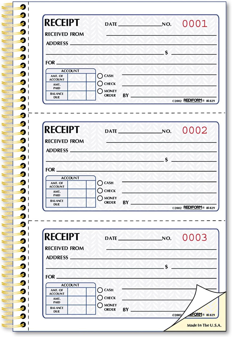 Rediform Gold Standard Money Receipt Book, Twin-Wire Binding, Carbonless Duplica