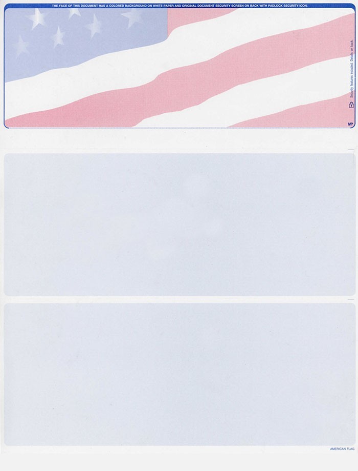 1000 Blank Security Check Paper – Checks on Top (American Flag)