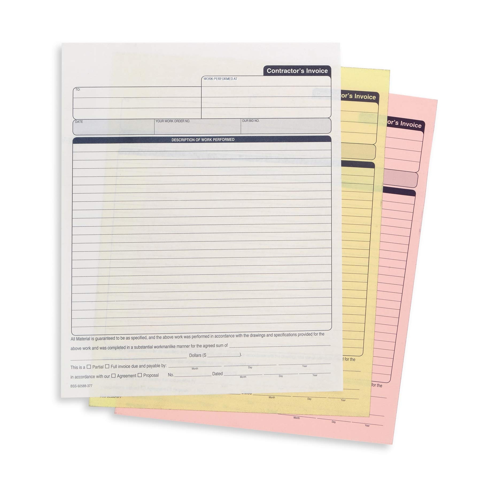 Contractors Invoice Book, 3 Part Carbonless Forms with White, Yellow, and Pin…