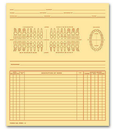Dental Record Exam, Numbered Teeth System C, Folder Style / Deluxe No. D90C