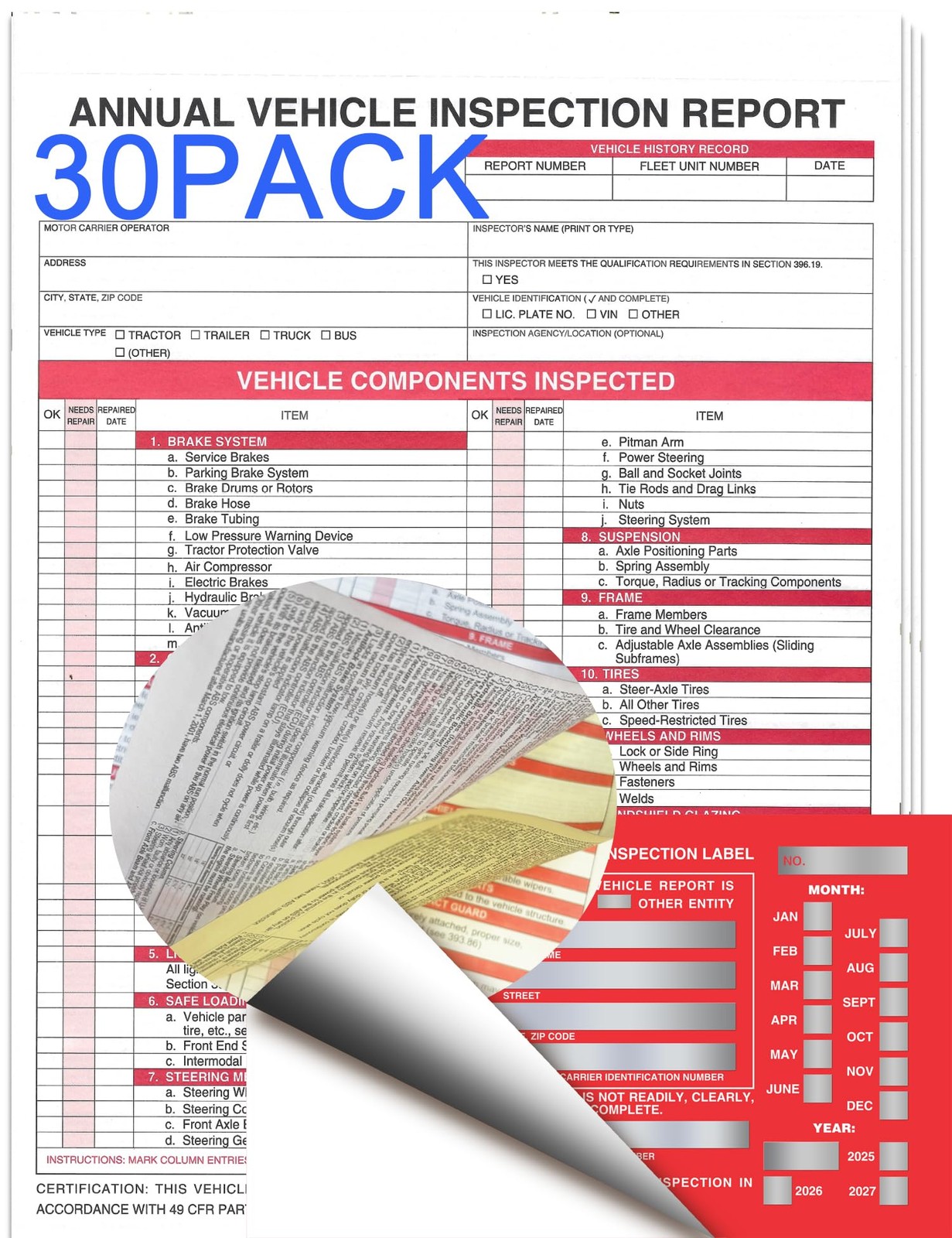 Cubecrafter Annual Vehicle Report Forms Aluminum Date Labels 30-Pack 3-Ply