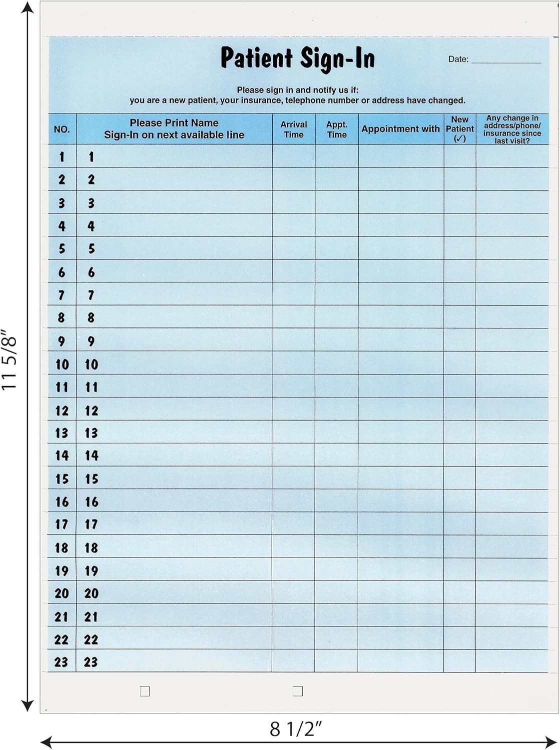 Patient Sign-In Label Forms, 8-1/2″ x 11″ Form, Blue, 23 Labels/Sheet, 125 Sh…