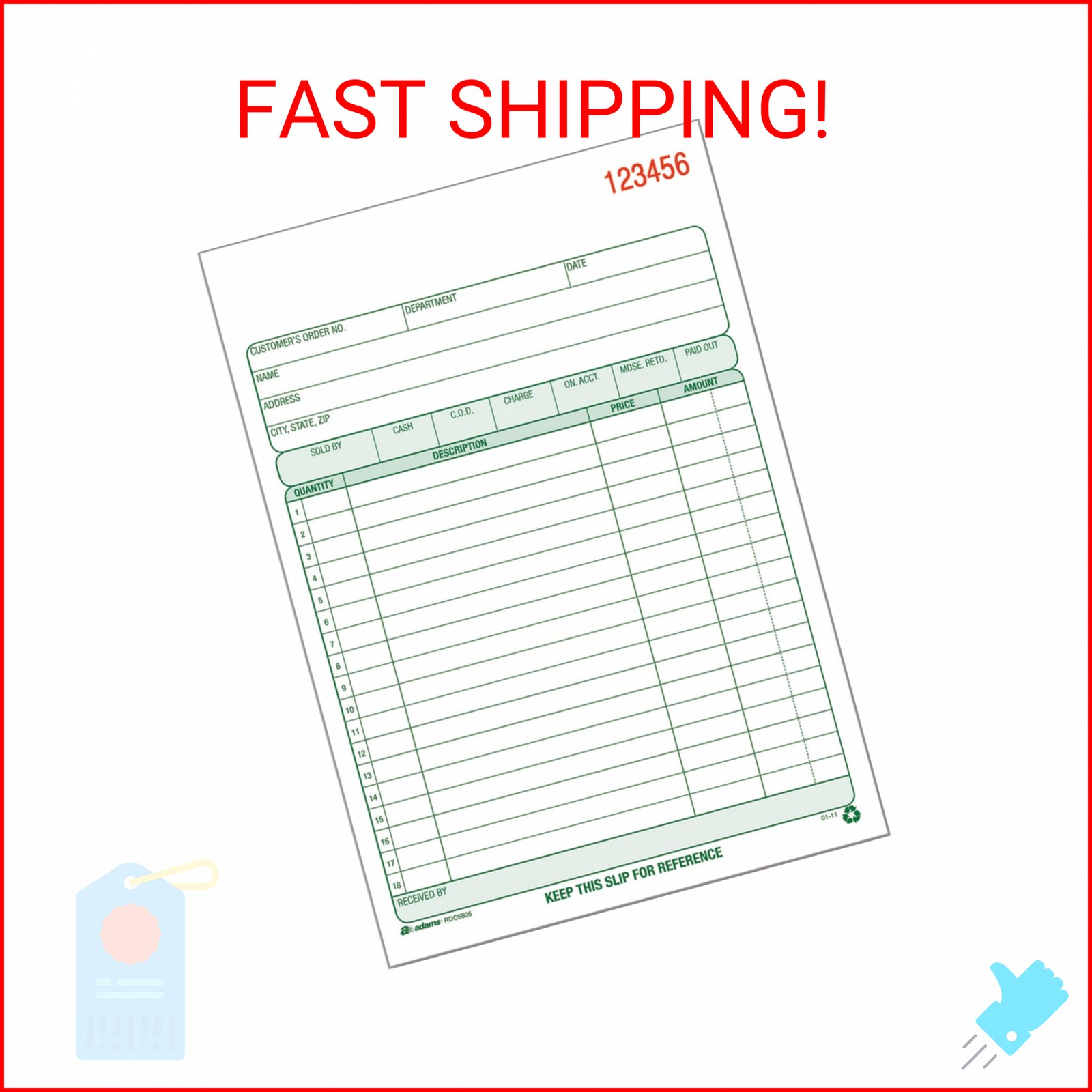 Adams Recycled All Purpose Sales Order Book, 2-Part Carbonless, White/Canary, 5-
