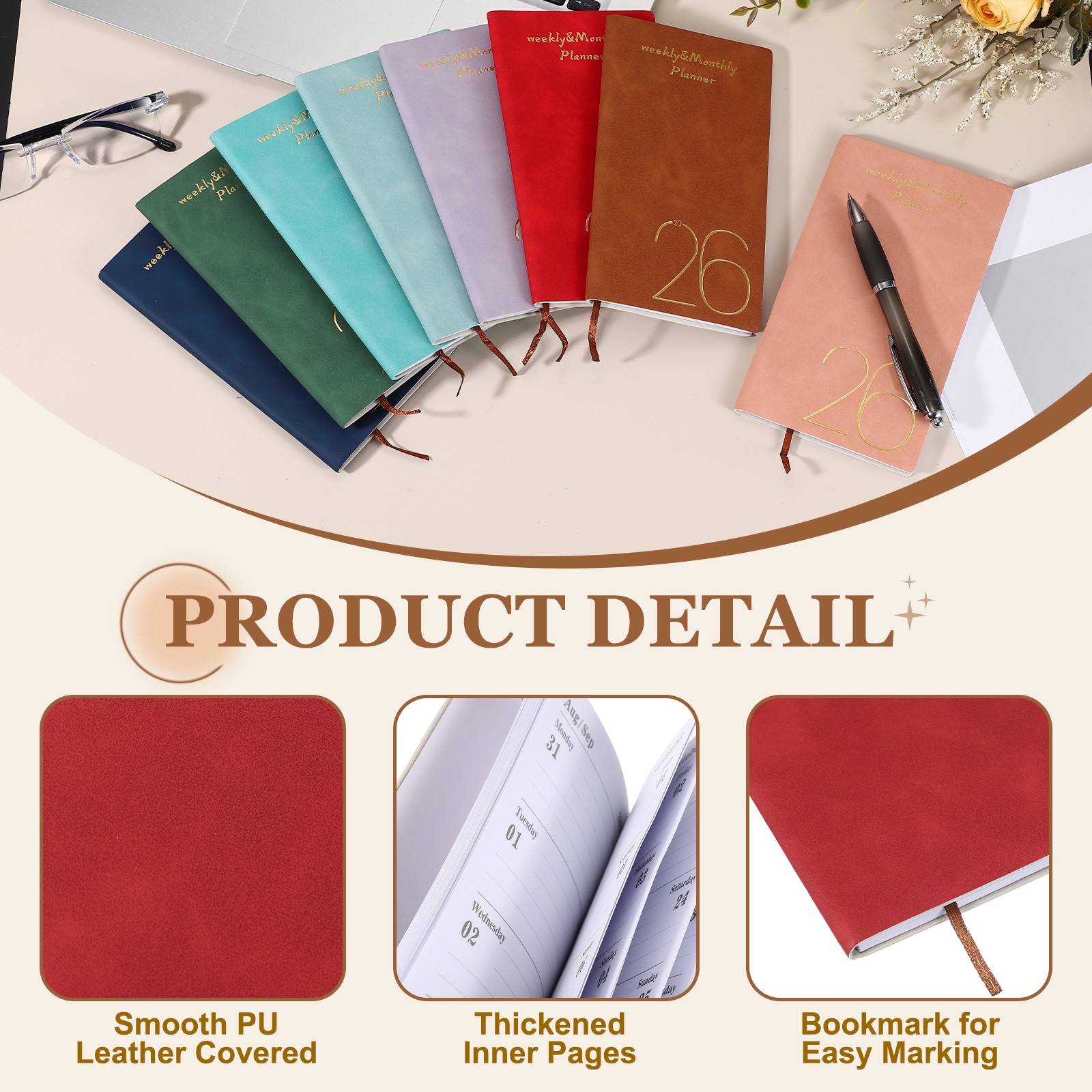 2026 Planner Notebook, A6 6.9 x 3.7″ to Do List Notebook, Red