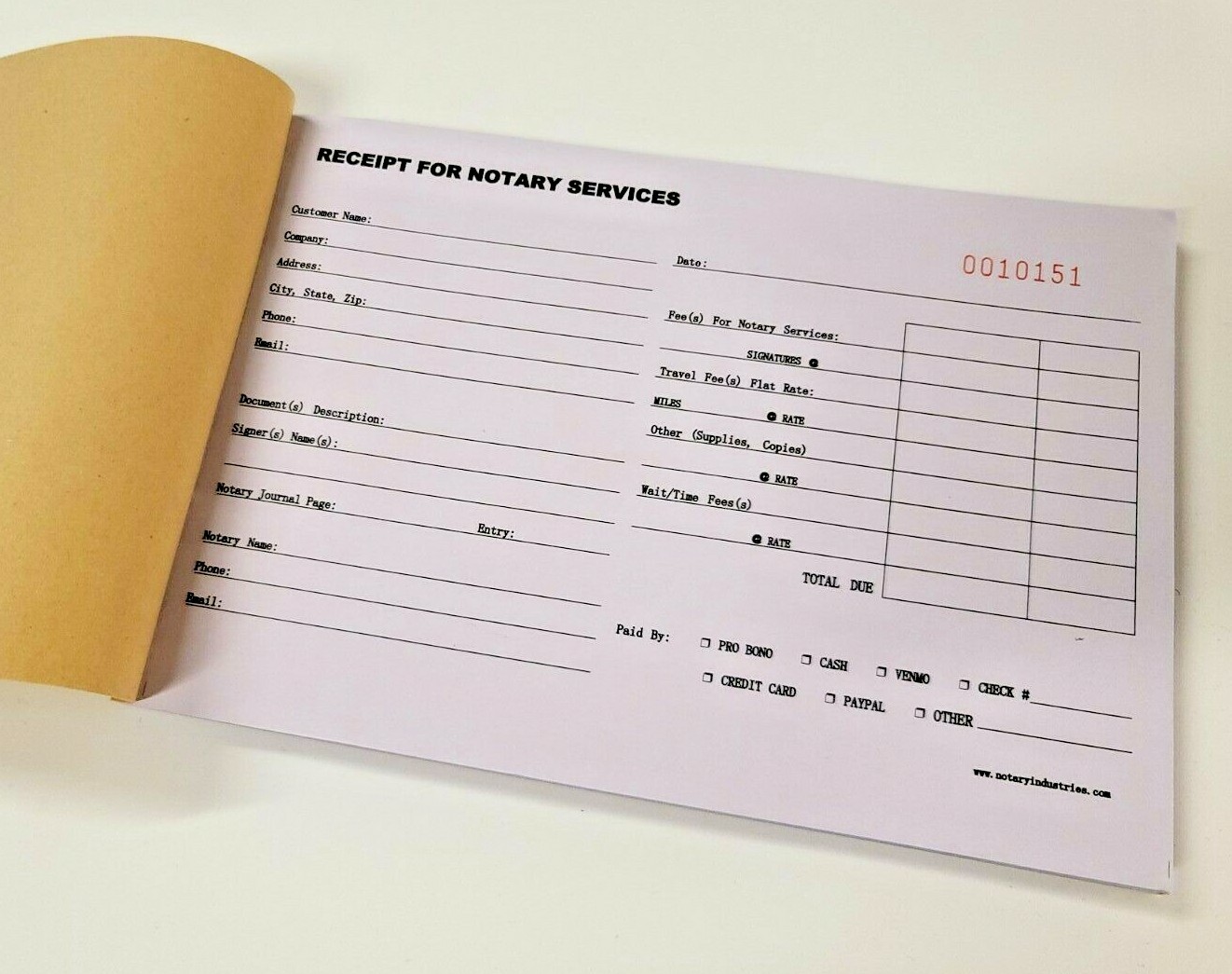 3-pack Receipt for Notary Services Book 50 x 2-ply Duplicate Pink/White Public