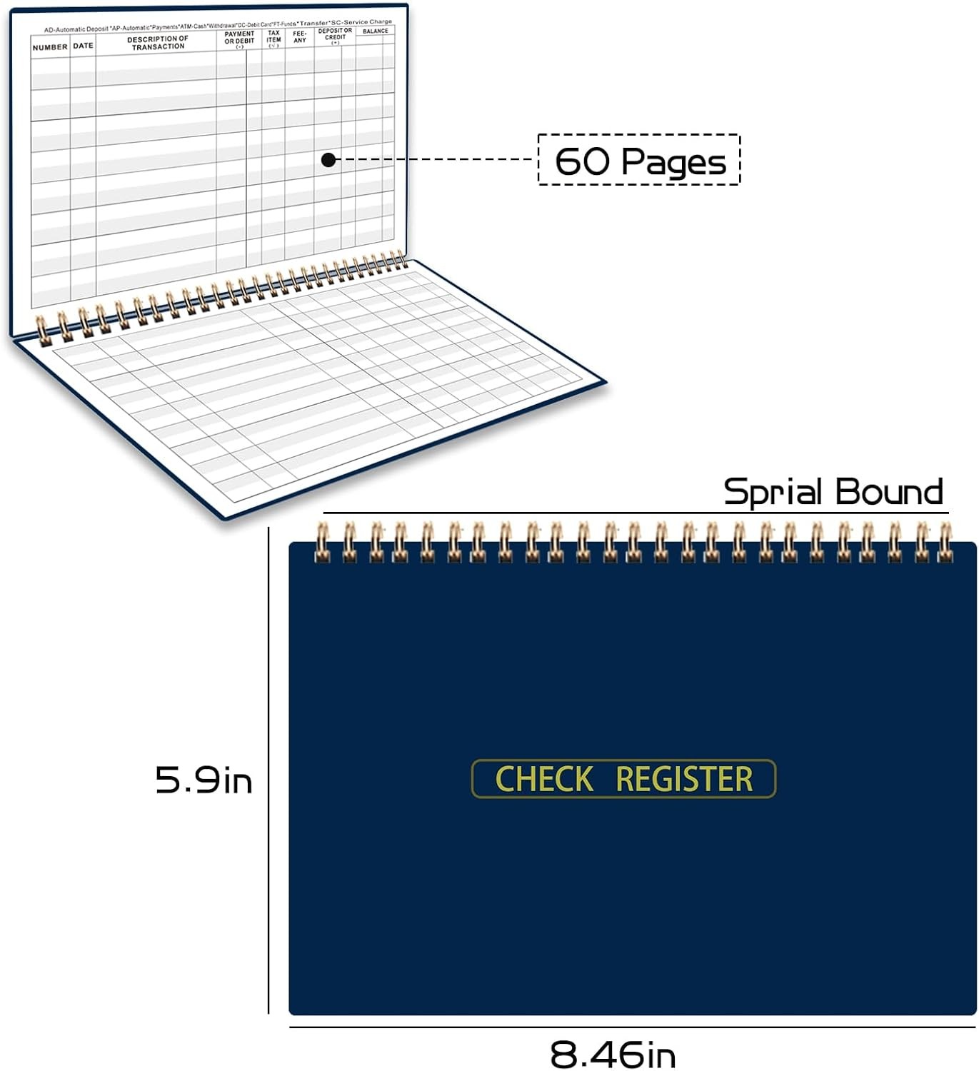 Large Print Checkbook Register Book – 5-7/8″ x 8-1/2″ Financial Ledger