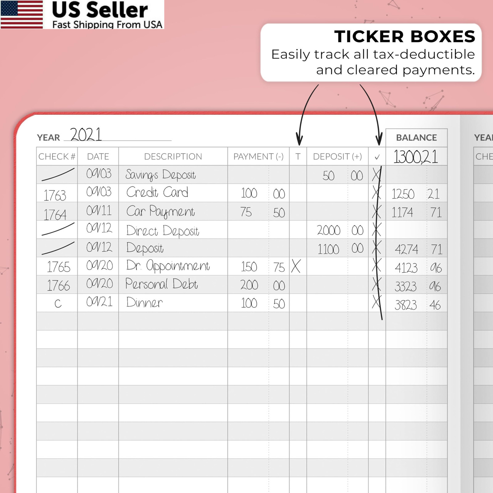 Skyline Check Register – Accounting Ledger Log Book A5 (5.8” x 8.3”), Red