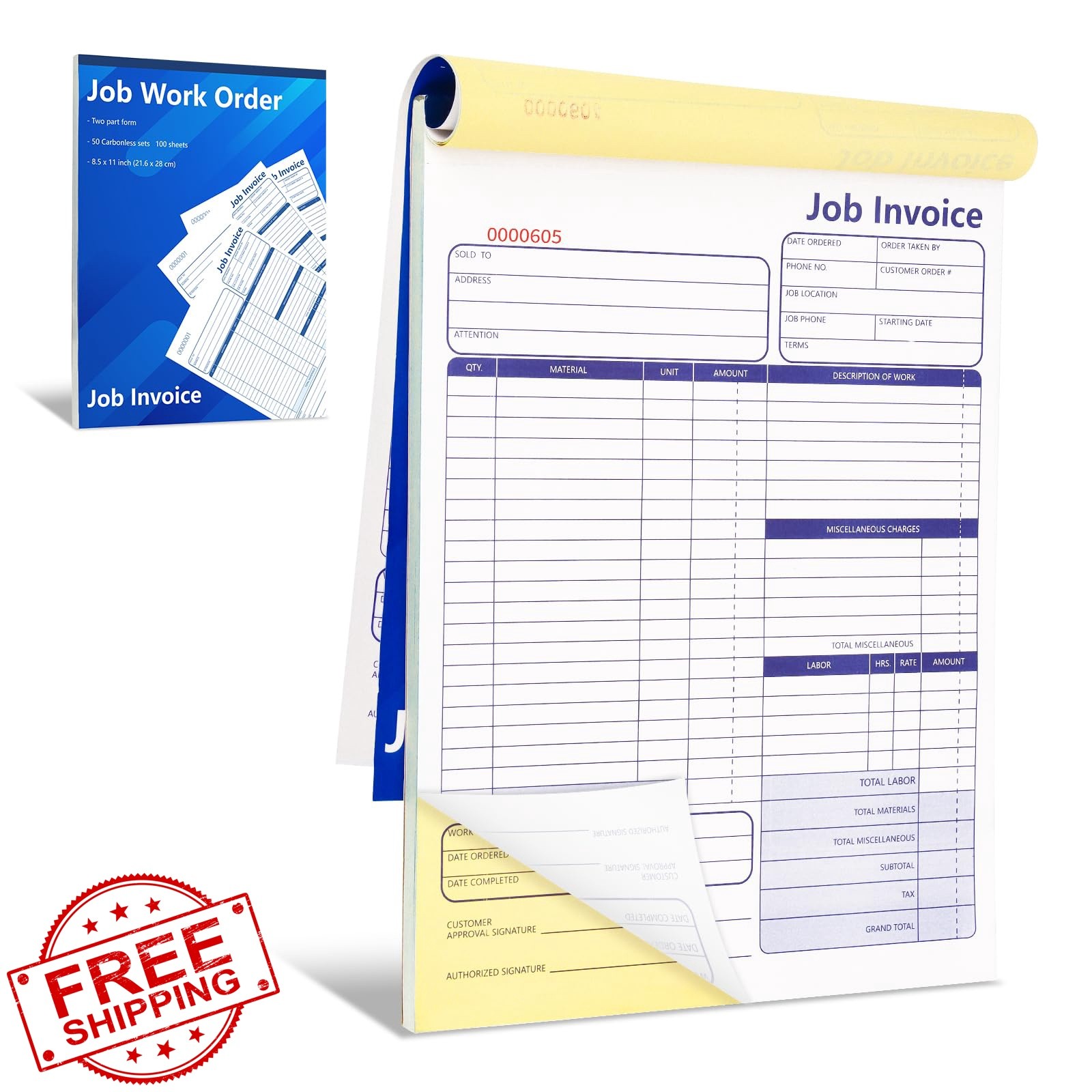 WANGDEFA 1 Job Work Order Forms 2-Part Carbonless