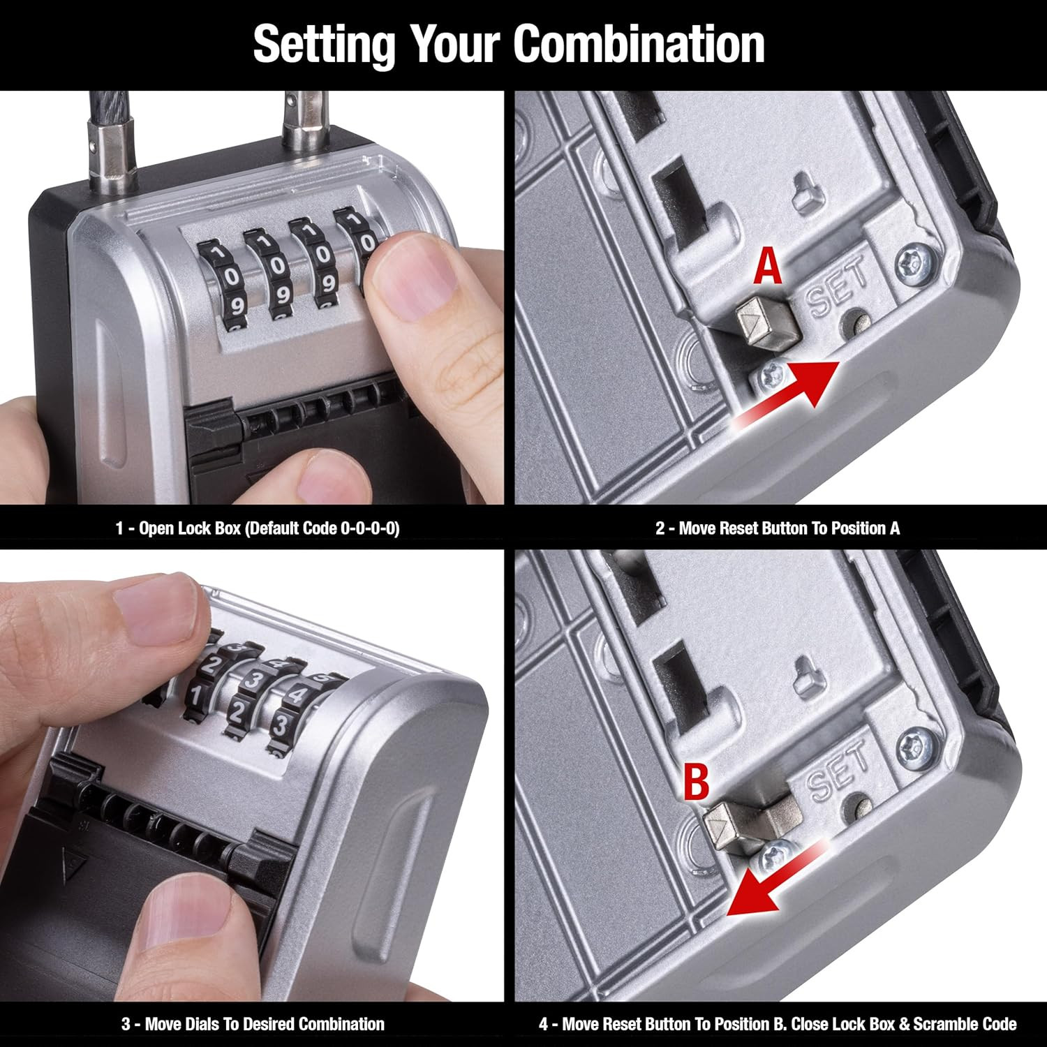 Secure High Capacity Key Lockbox with Combination Dial & Removable Cable
