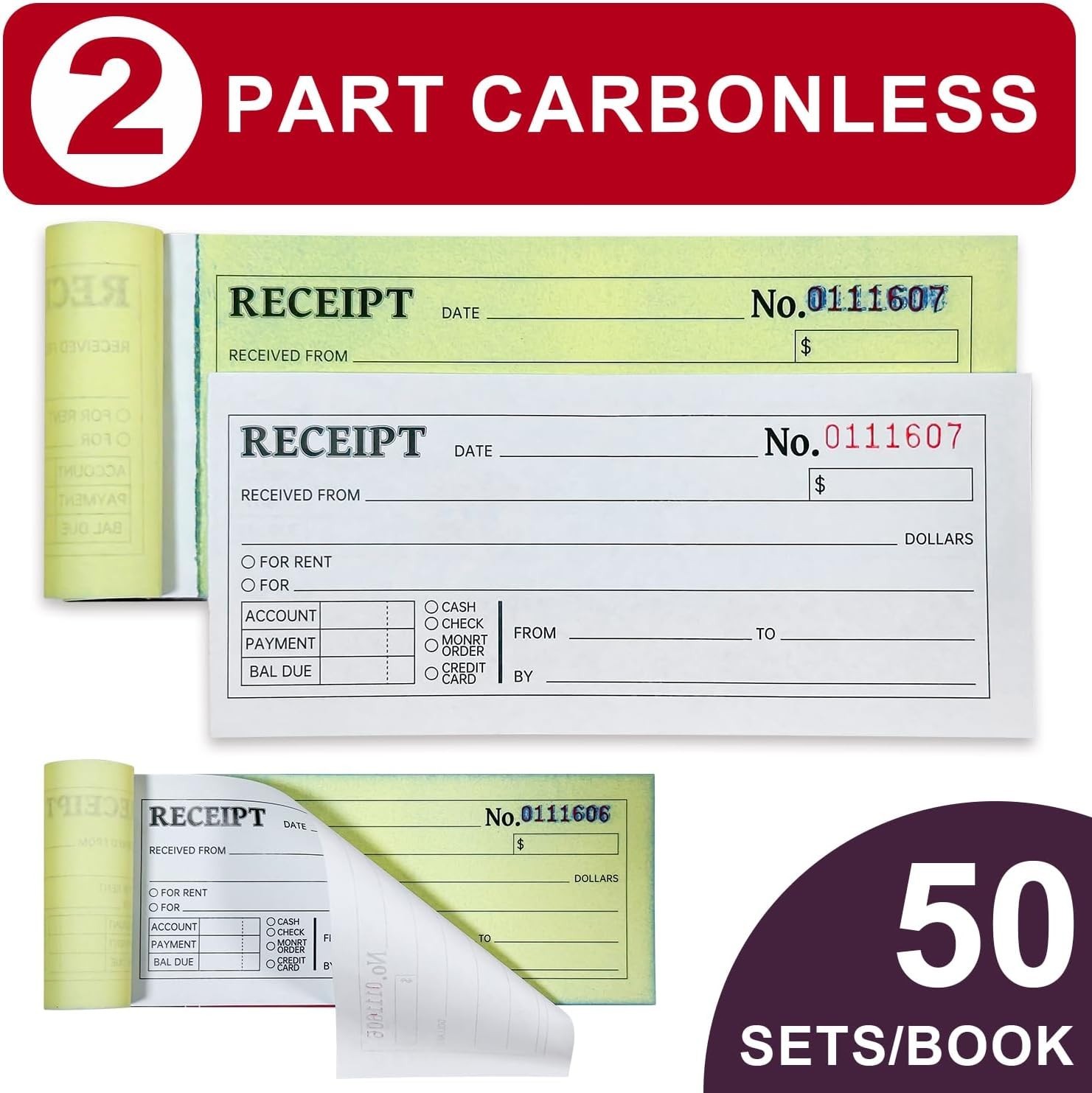 6-Pack Carbonless Receipt Book for Small Business – Money & Rent Receipts, 2-…