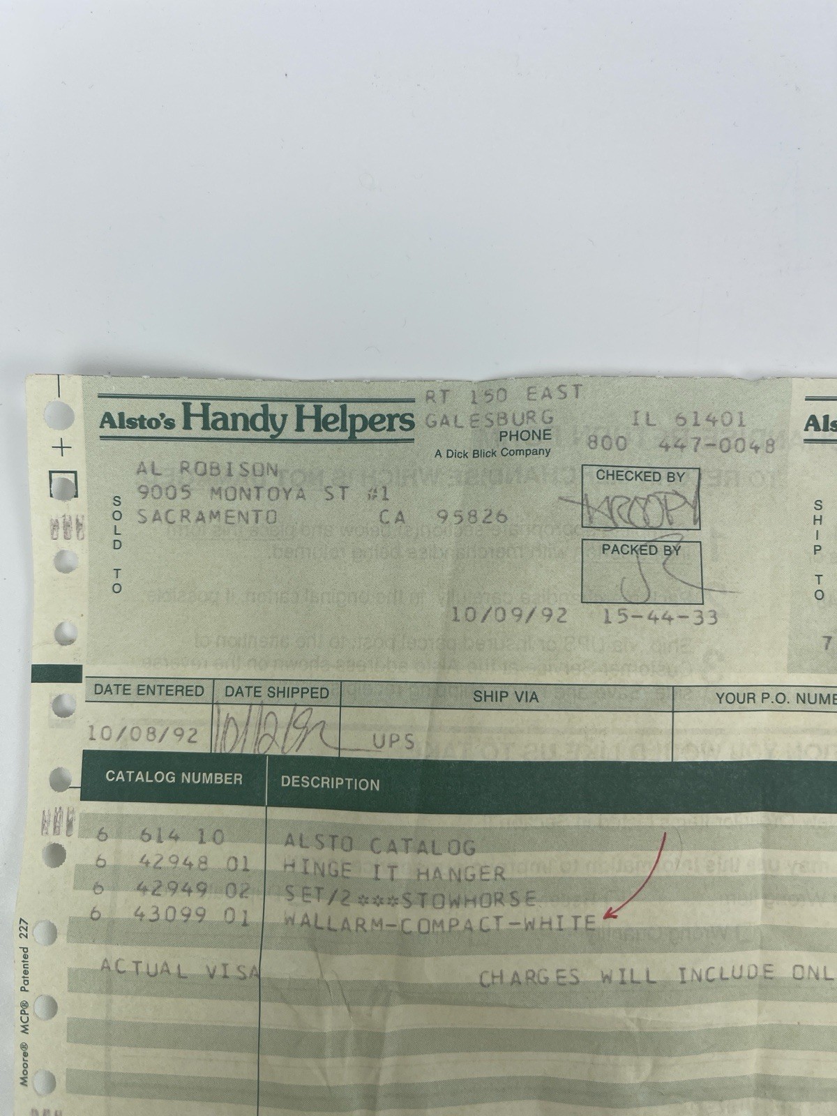 Vintage 1992 Alsto’s Handy Helpers Receipt Paper Manifest Work Order