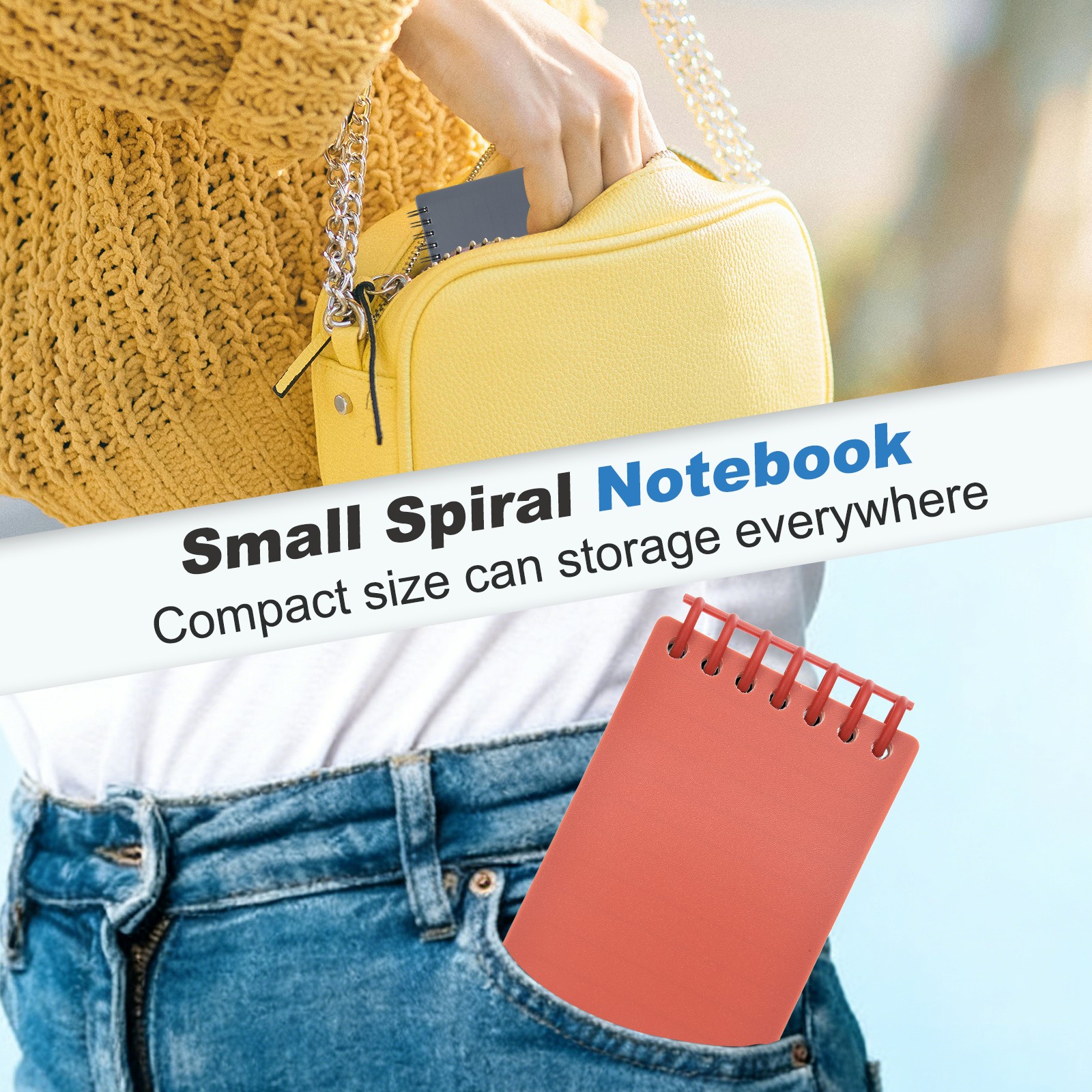 3×5″ Pocket Notebooks, 2Pcs Spiral Notepads Plastic Ring with Lined Pages, Red