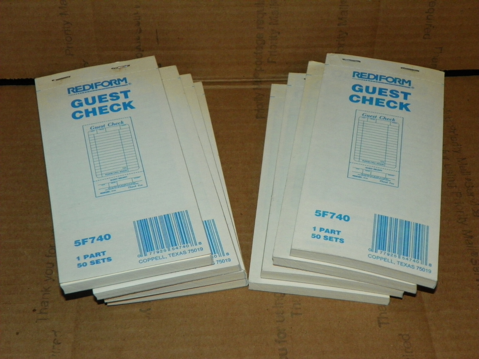 Lot of 8 REDIFORM Guest Check Pad Perforated Guest Receipt 5F740 1 part 50 sets