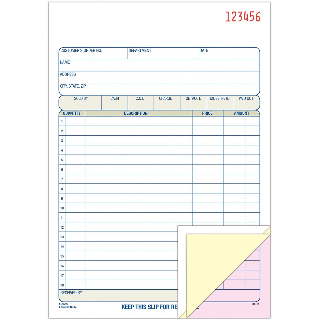 Adams TC5805 Carbonless Sales Order Books 50 Sheets 3 Part 8.43×5.56