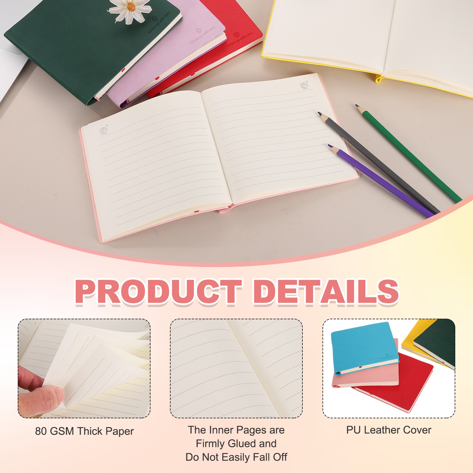 Pocket Notebook, 6.1×5.6 Inch Leather 80GSM 100 Sheets/200 Pages, Dark Blue