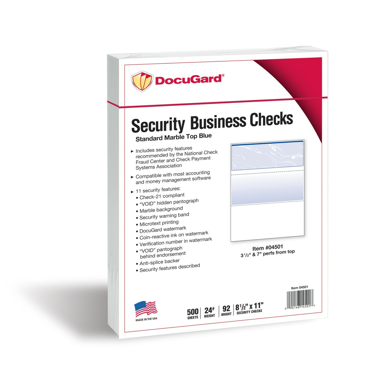 DocuGard Standard Blue Checks, 24 Pound, 8.5 x 11 Inches, Top, Middle or Bottom