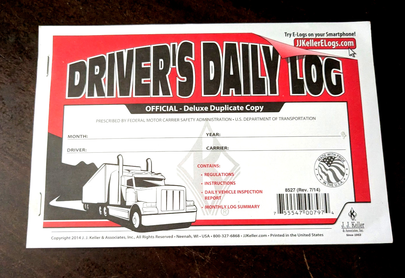 J.J. Keller Driver’s Daily Log Book with Simplified DVIR (8527) FAST SHIPPING