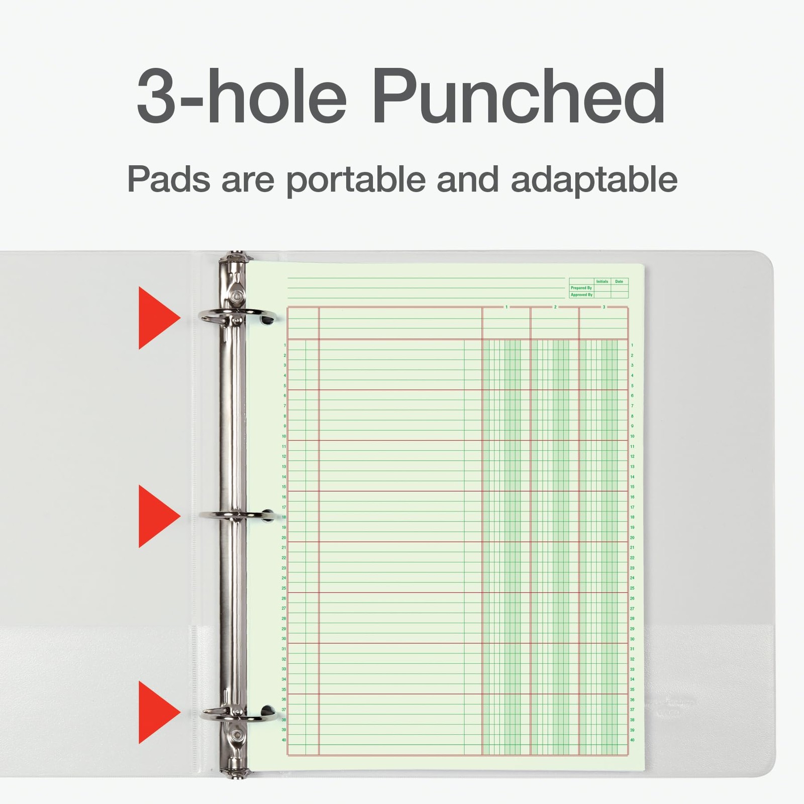 Adams Columnar Analysis Pad, 3 Column, 8 1/2 X 11, Single Page Format, Green