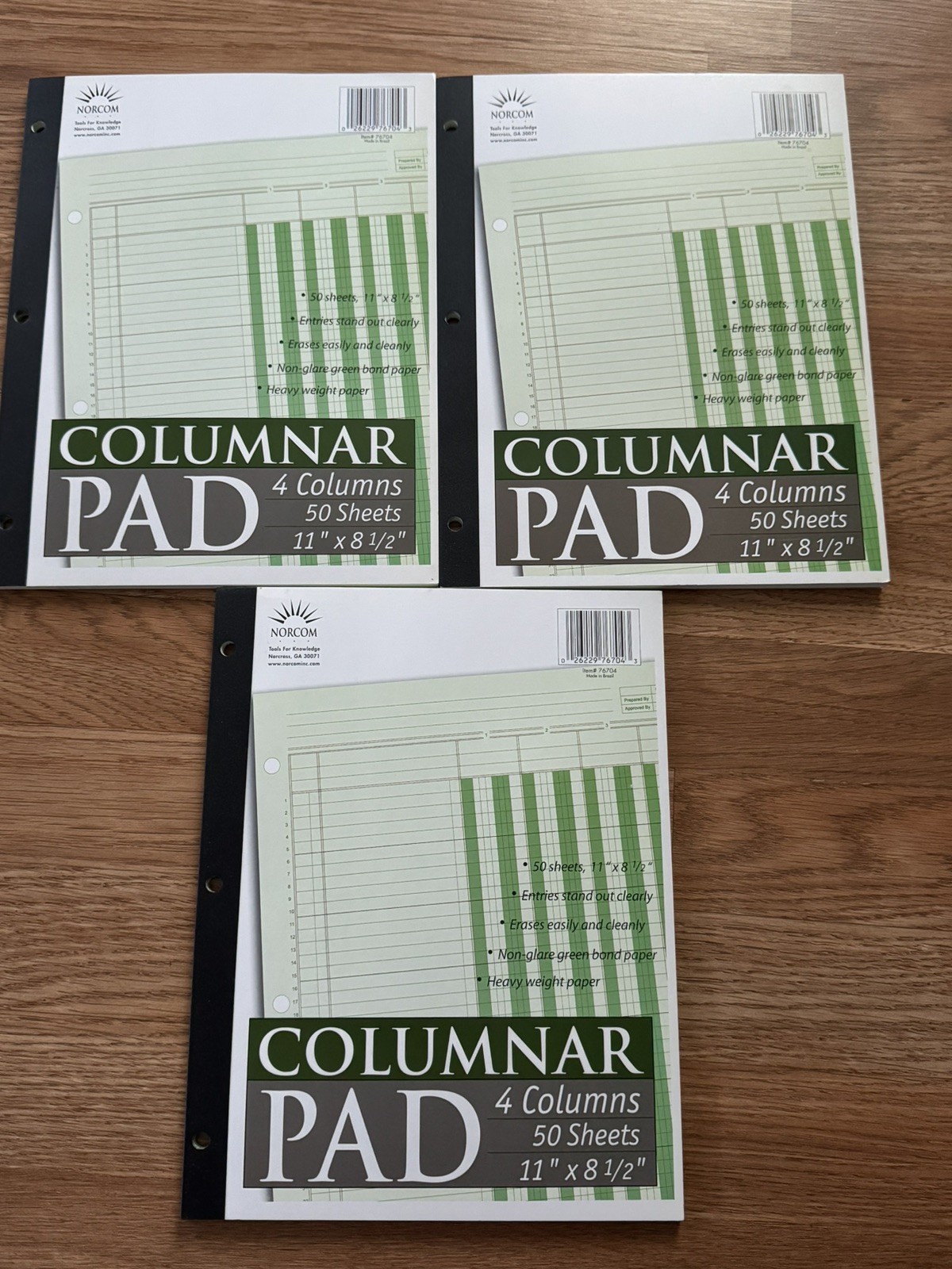 LOT 5 Norcom, Columnar Ledger Pad, 4 Columns, 8.5″ x 11″, Letter Size, 50 Sheets