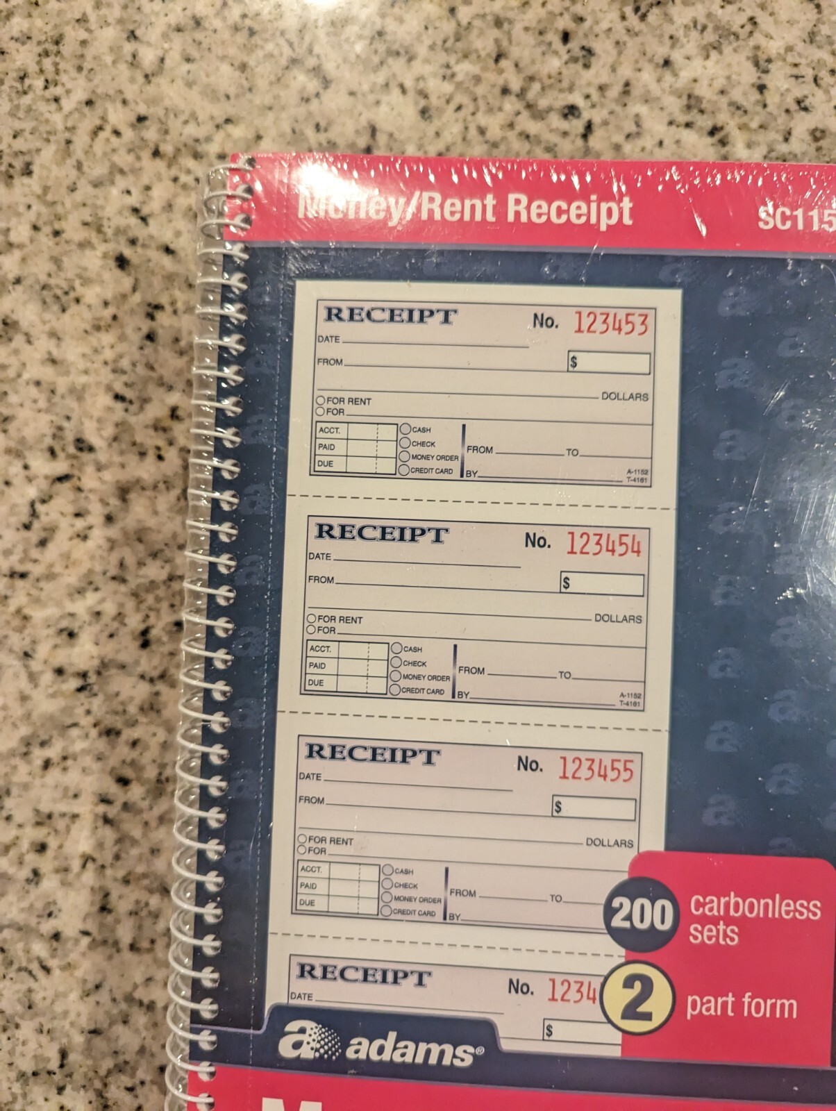 Adams Carbonless 2-Part Form Money/Rent Receipt Book 11″ x 5 1/4″ Pack Of 5 New