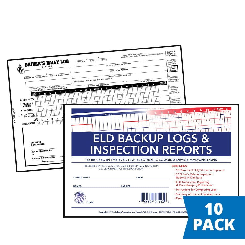 J. J. Keller ELD Backup Driver Log Book 10-pk., Detailed DVIR, Daily Recap,