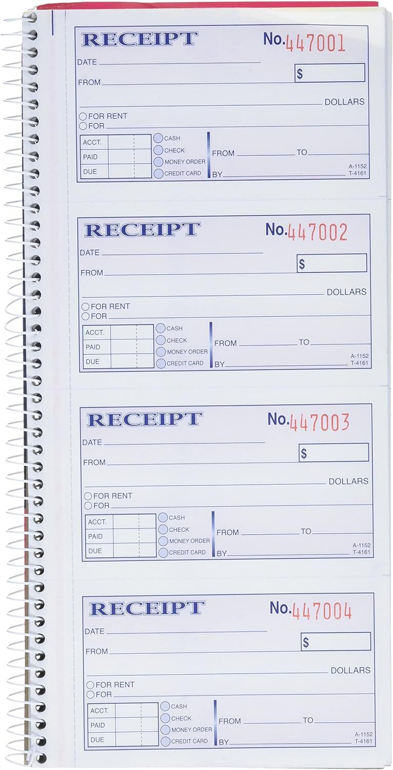 Libro De Recibos De Dinero Y Alquiler, 2 Partes, Sin Carbon, 5-1/4″ X 11″, E…