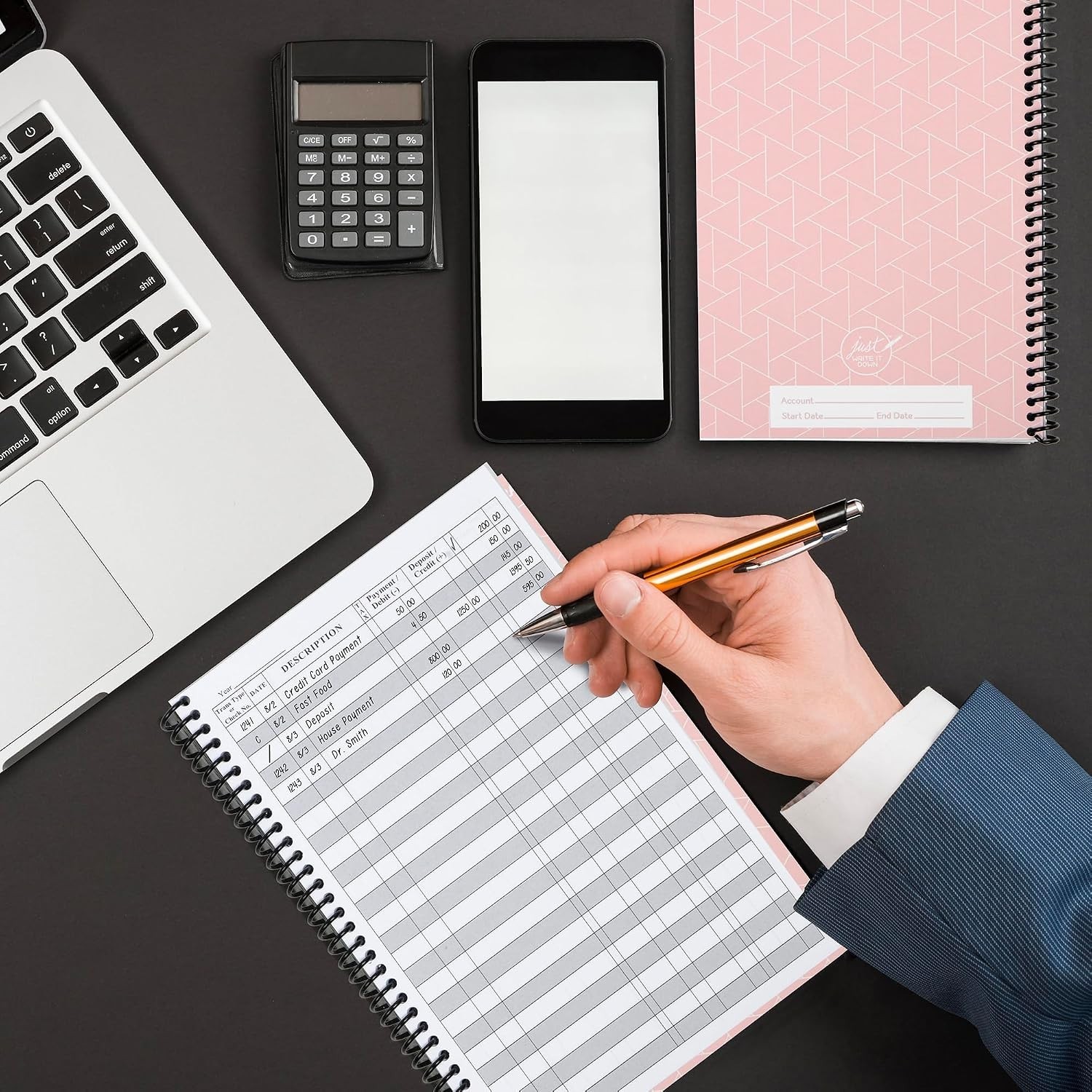 Deluxe Pink Expense Tracker & Check Register Notebook for Personal Finance