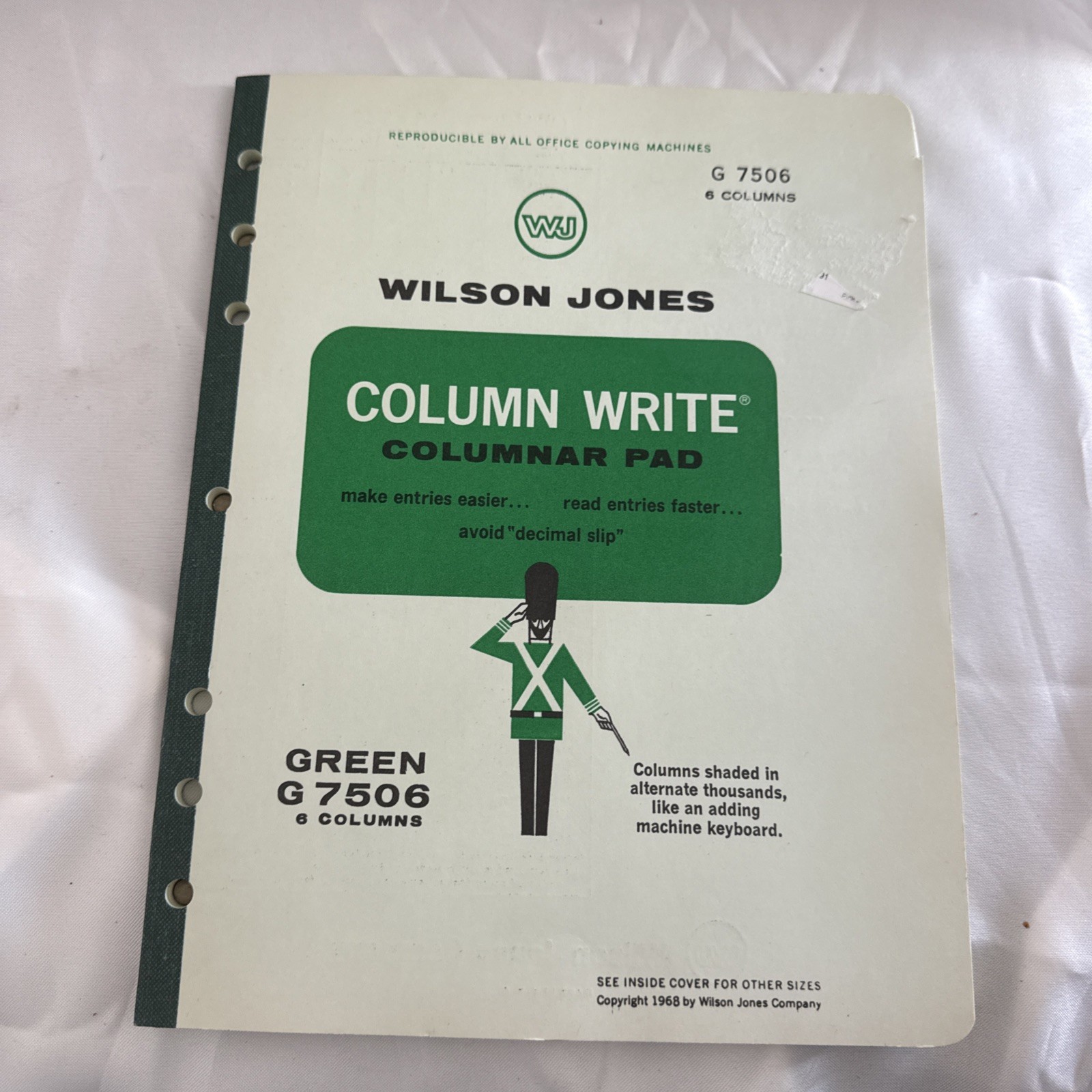 VTG 1967 Wilson Jones Column Write Columnar Pad 6 Columns 11×8 1/2″ Green G7506