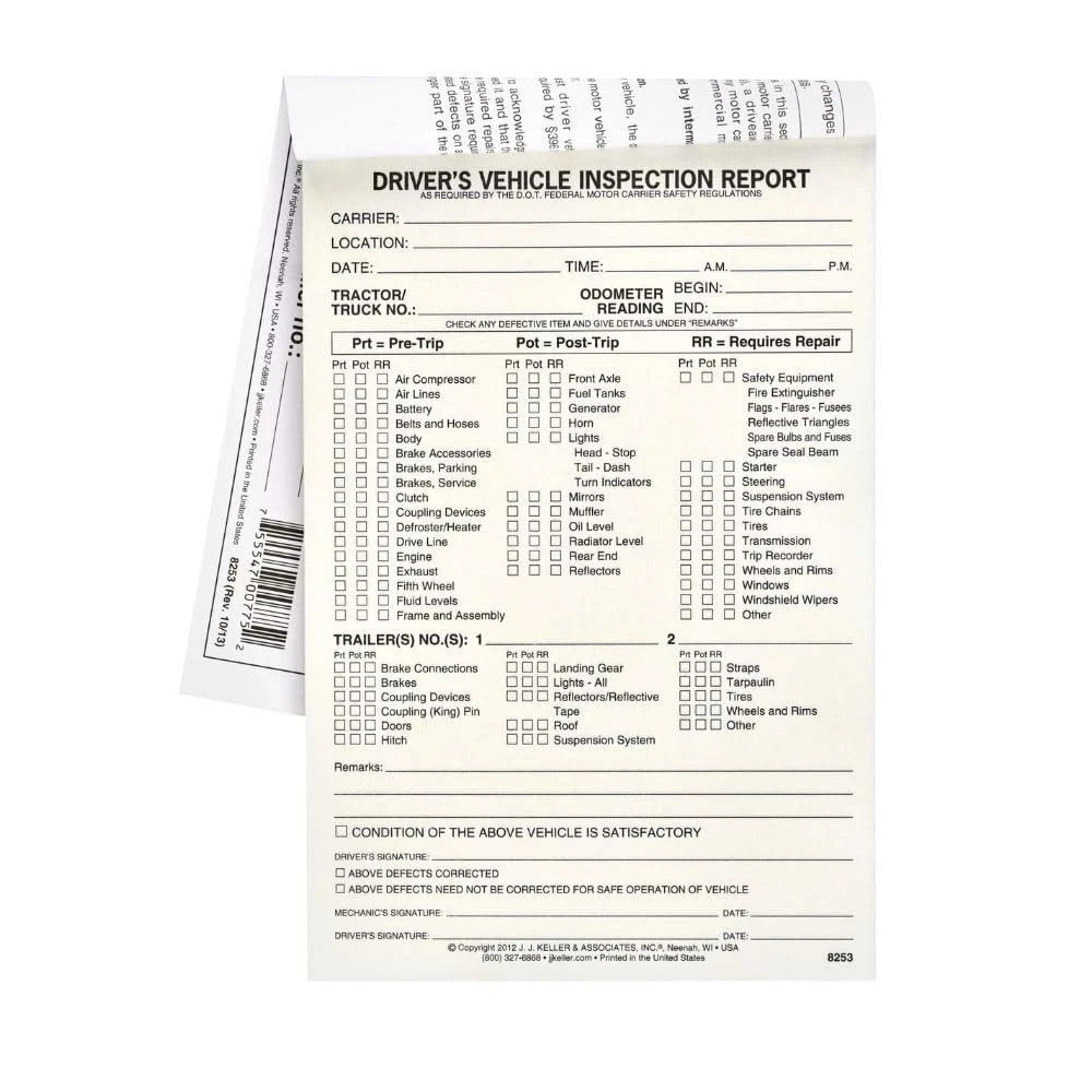 Detailed Driver_s Vehicle Inspection Report (pre- & Post-trip) 5-pk. – Book
