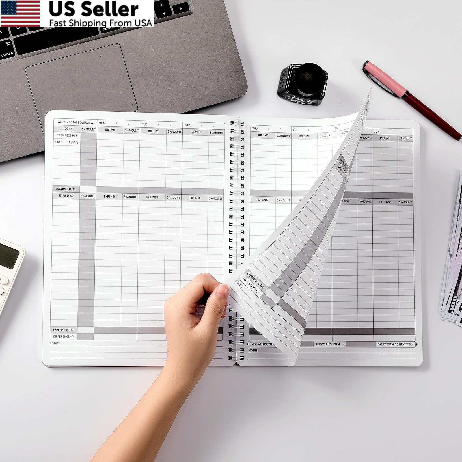 Income Expense Log Book Business Ledger Accounting Tracker 8.5×10.5 Red USA