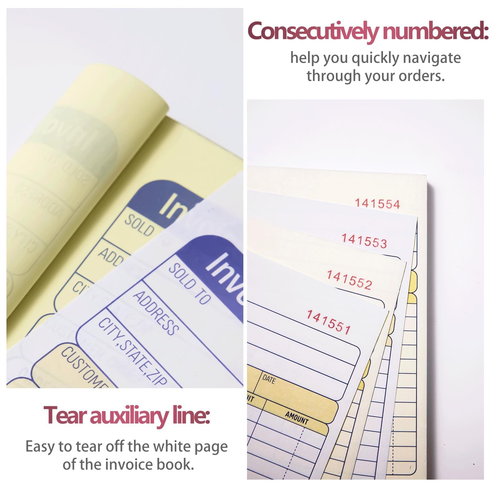 2 Pack Invoice Book 2-Part Carbonless 5-9/16 X 8-7/16 Invoice Receipt Book f