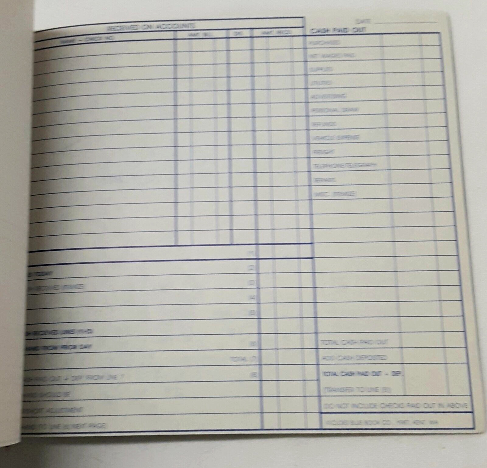 Cloes Blue Book Daily Cash Report Form DC 1987 Record Keeping Booklet Carbon