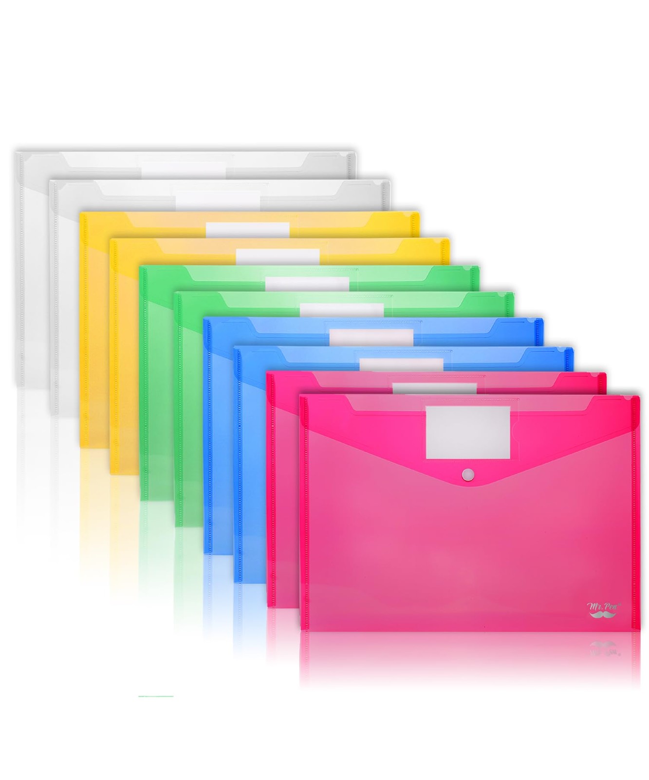 Mr. Pen- Plastic Envelopes, 10 Pack, A4, Letter 10 Assorted Colors