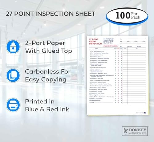 27 Point Inspection Sheet – Vehicle Inspection Form – 100 Pack