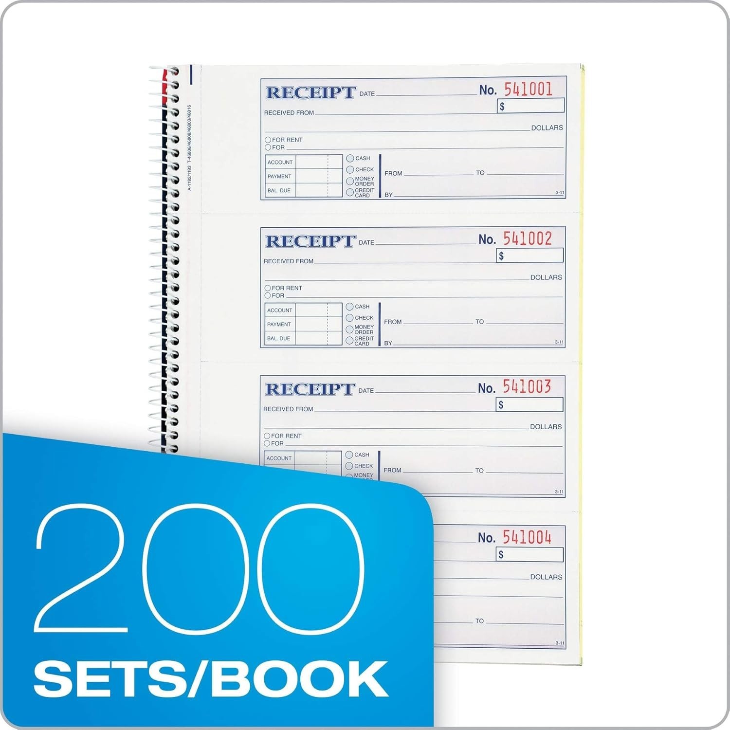 Convenient Money & Rent Receipt Book – 200 Carbonless Sets, 4 Receipts Per Page