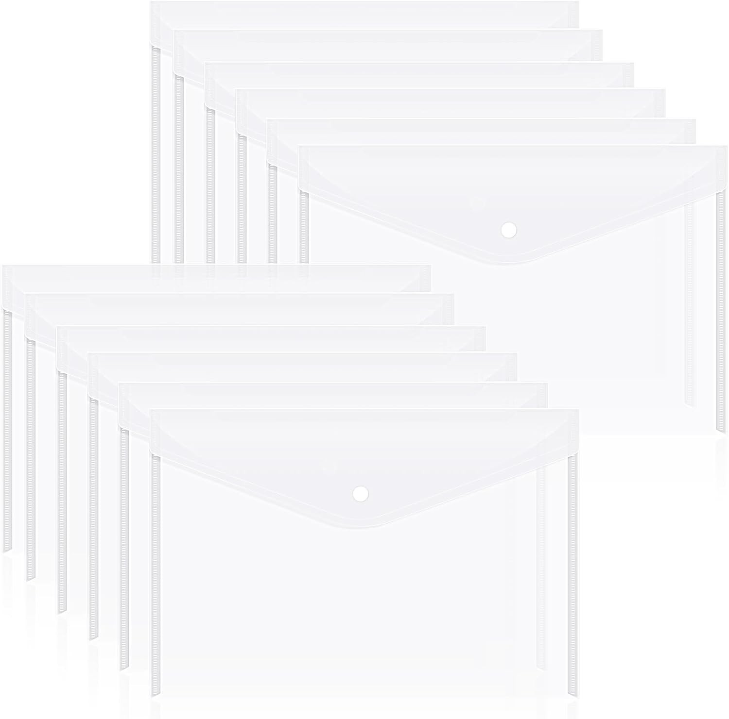 12pcs Plastic Filing Envelopes with Snap Button Closure ，Clear Document White