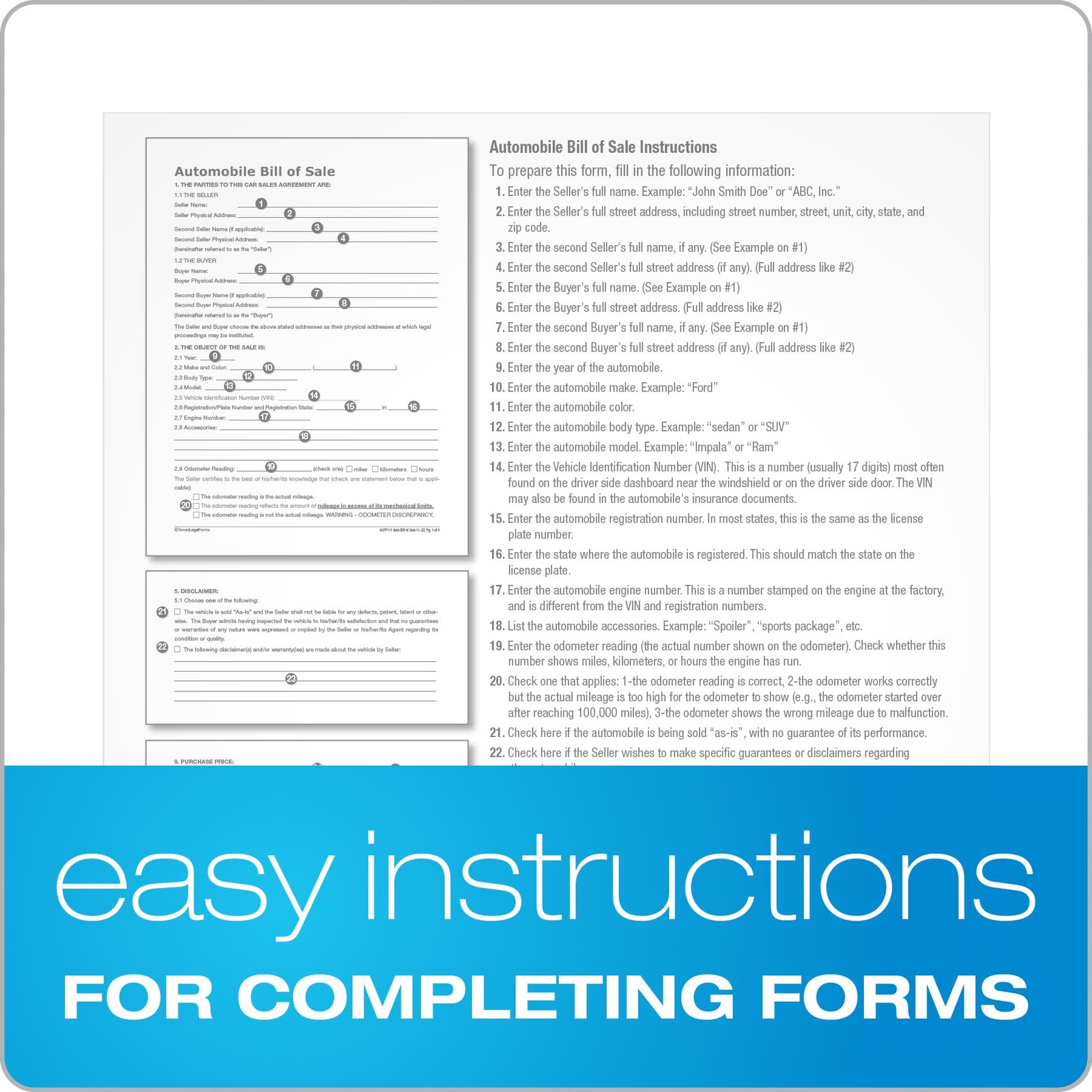 Adams Bill of Sale Forms Pack, Includes 2 Motor Vehicle 8.5 x 11 inch, White