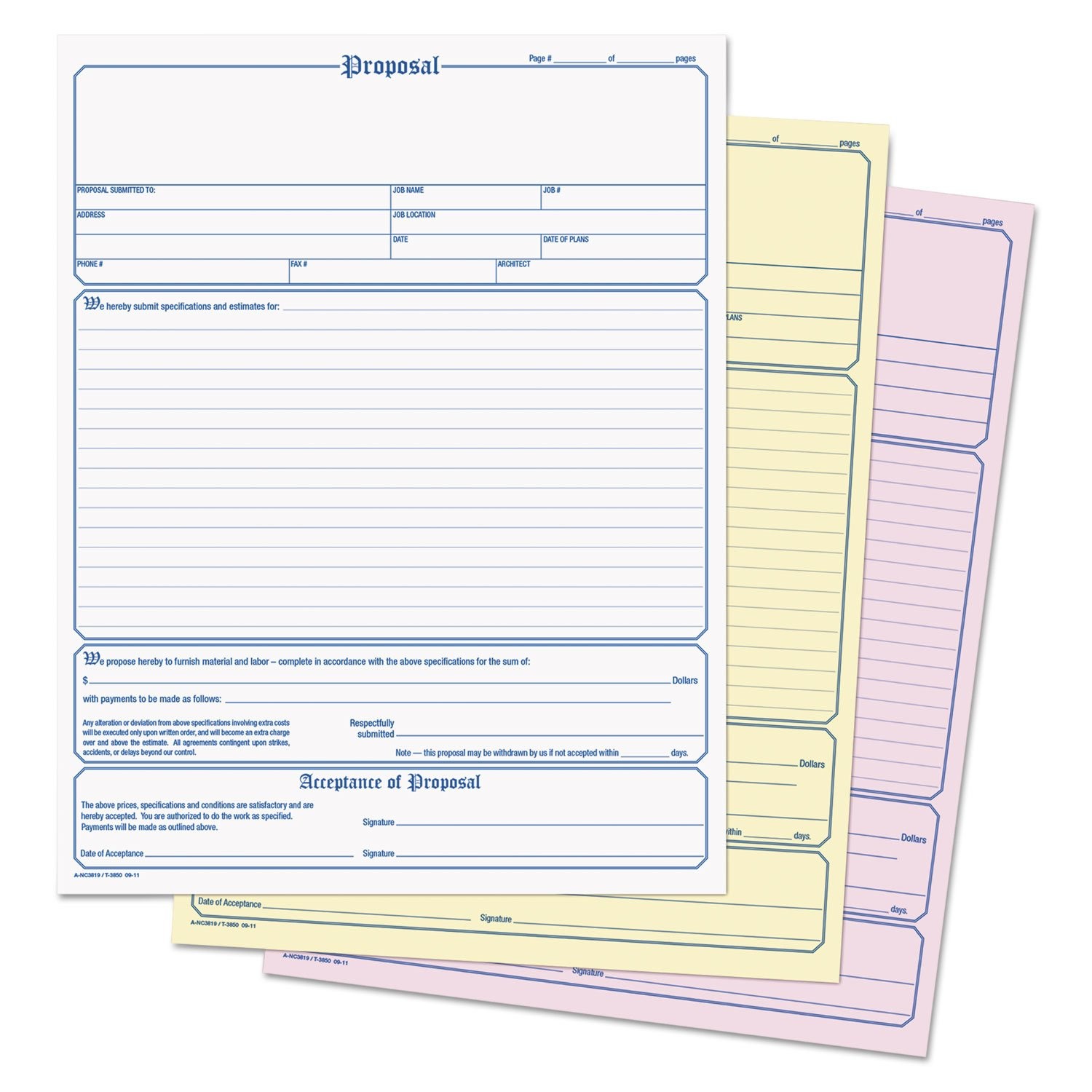 Pendaflex Tops Proposal Form 3-Part Carbonless 8.5 X 11 Inches Phantom Rule 50
