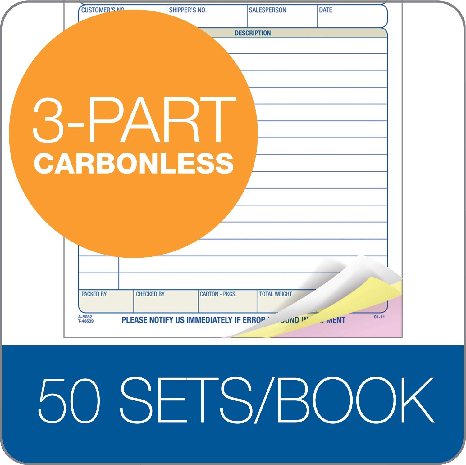 Adams Packing Slip Book, 3-Part, 50 Count (Pack of 1), White/Canary/Pink