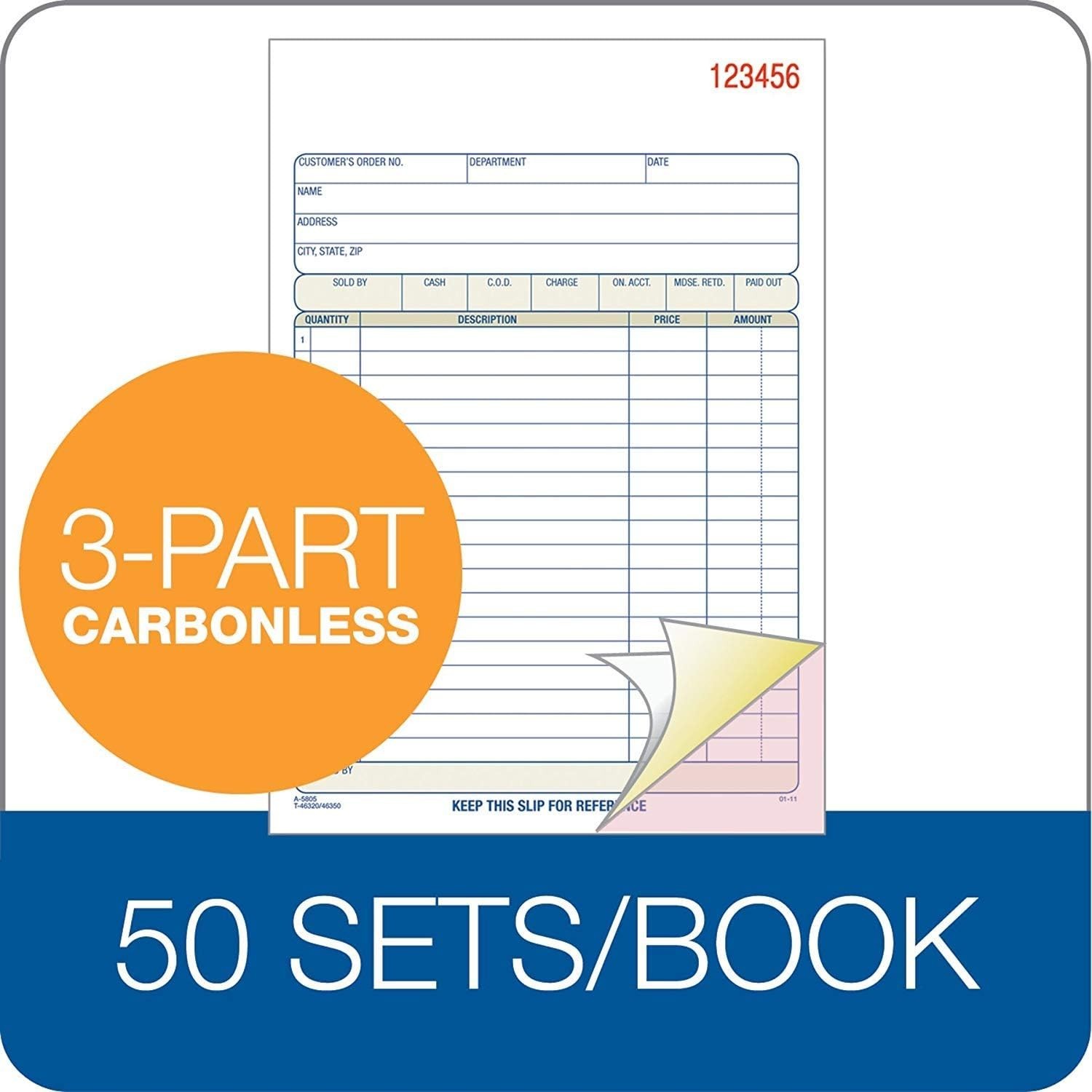 Sales Order Book, 3-Part, Carbonless, White/Canary/Pink, 5-9/16″ x 8-7/16″, B…