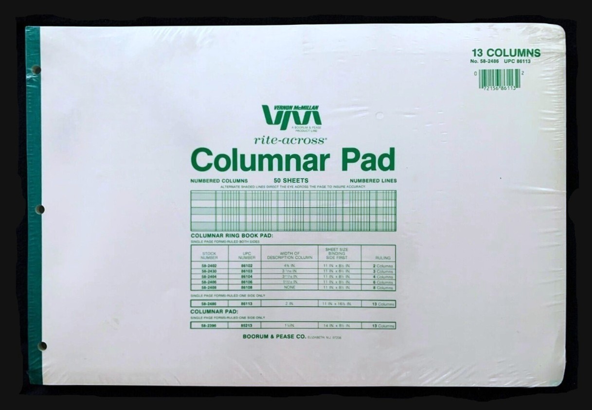 3 pak Analysis Ledger 13-Column 50 Sheet Pads NOS 11x 16.375 Green Paper 58-2486