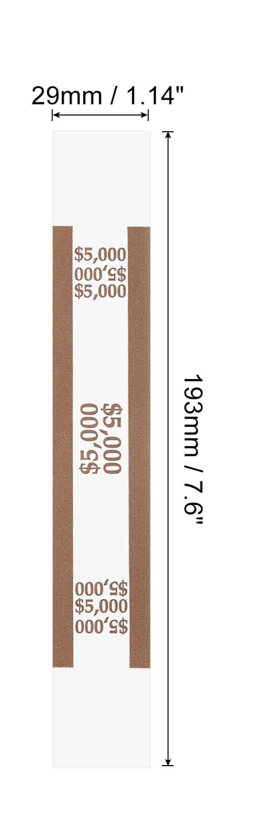 10 Self-Sealing Brown Bill Straps Holds $5000 Bill Wrappers Currency Bands